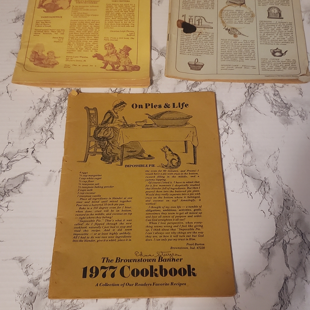 Source Unknown Vintage Cookbook with Yellow Cover. Antique paperback cookbooks